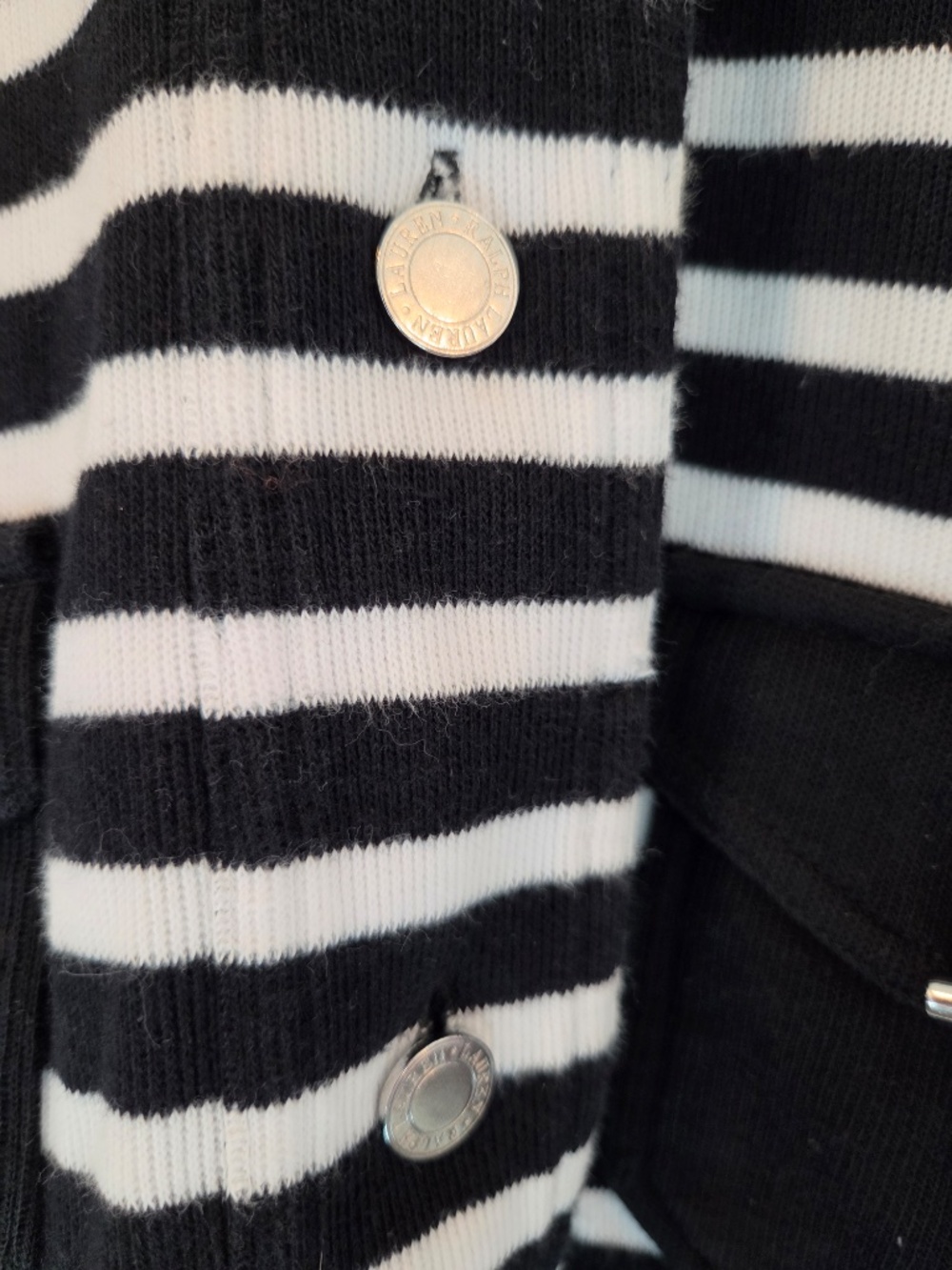 Lauren Ralph Lauren 100% cotton cardigan/sweater stripes M funnel neck preppy - Picture 4 of 7